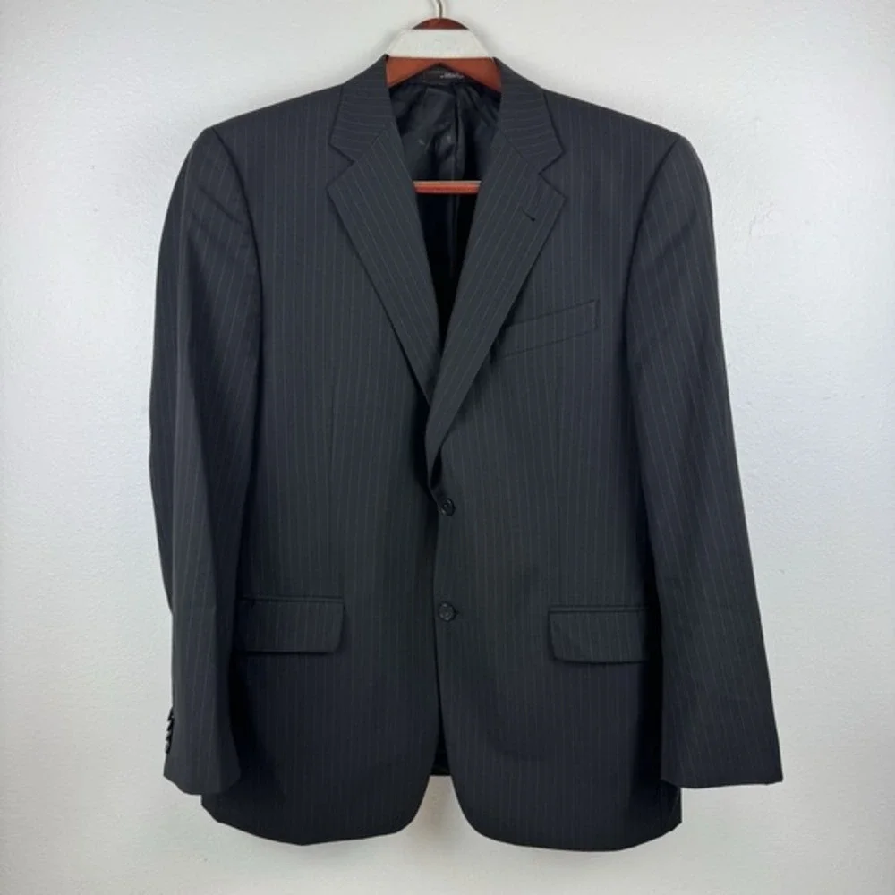 Joseph Abboud Blazer Black pinstripe 42R‎ 100% Wool 2 button Coat Jacket